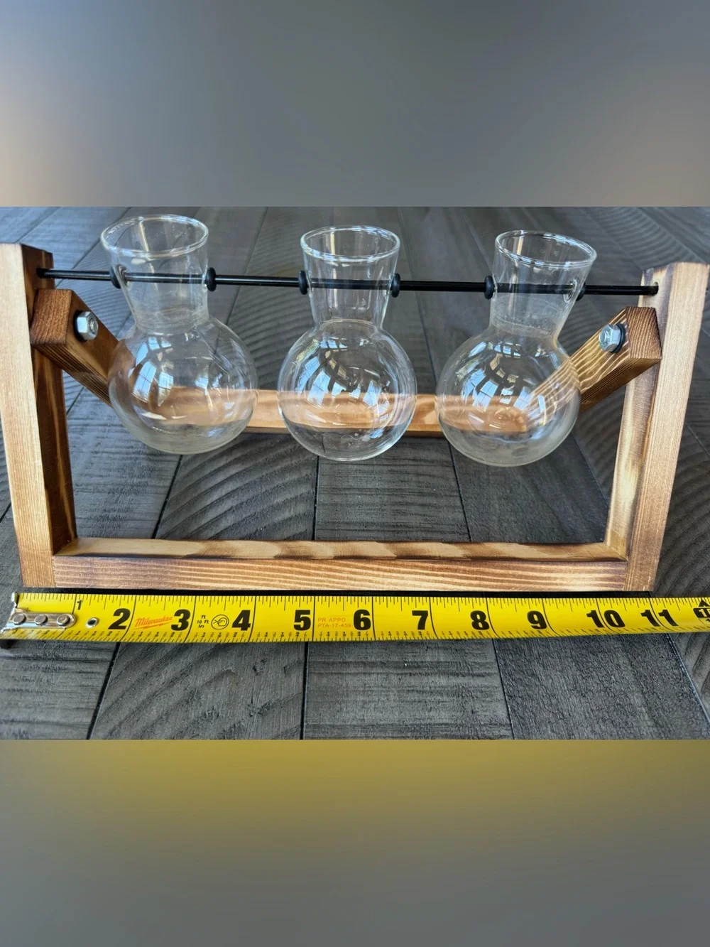 Retro Desktop Plant Terrarium Wooden 3-Vase Farmhouse Tabletop Centerpiece
